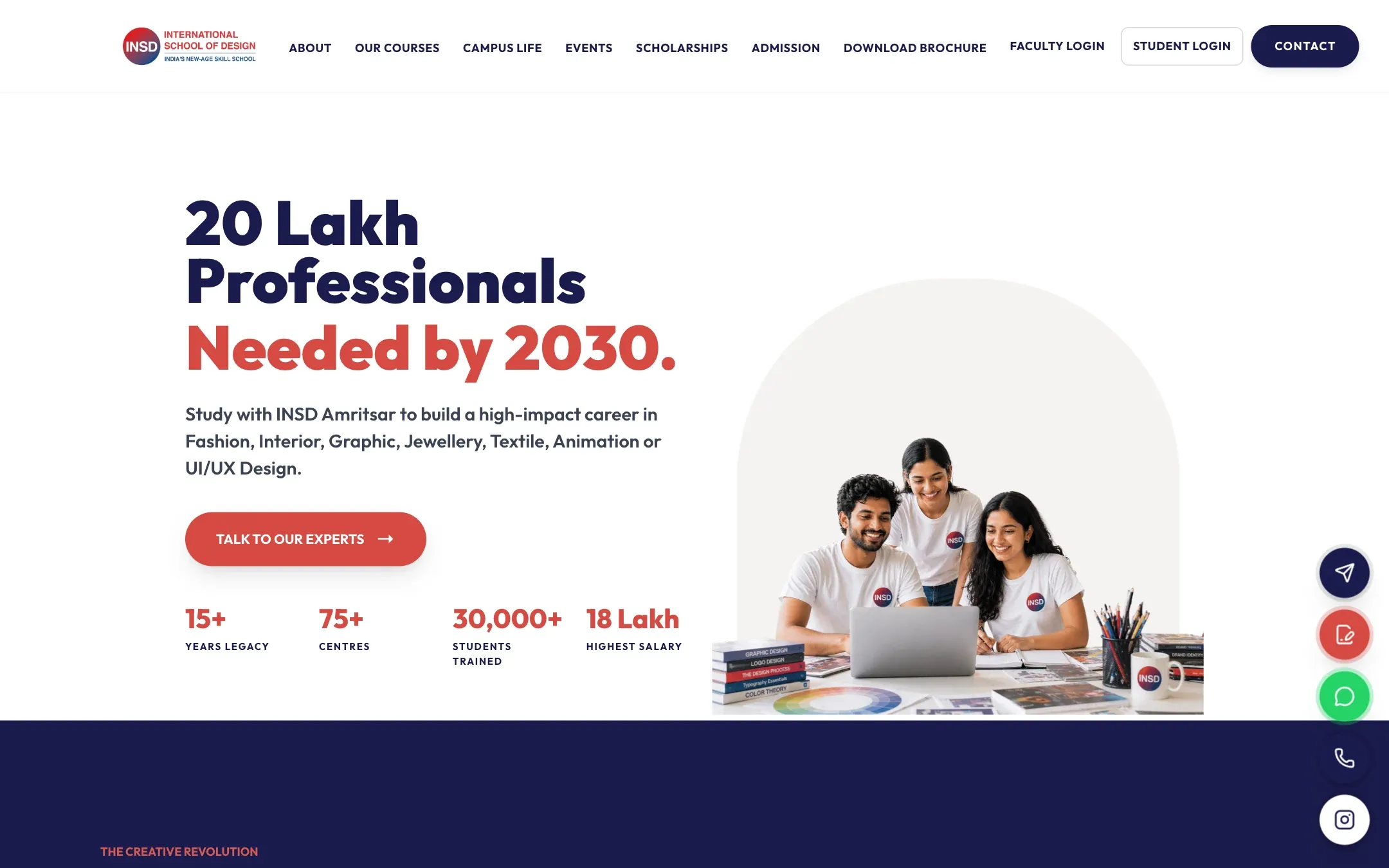 INSD Amritsar homepage with programmes and key stats